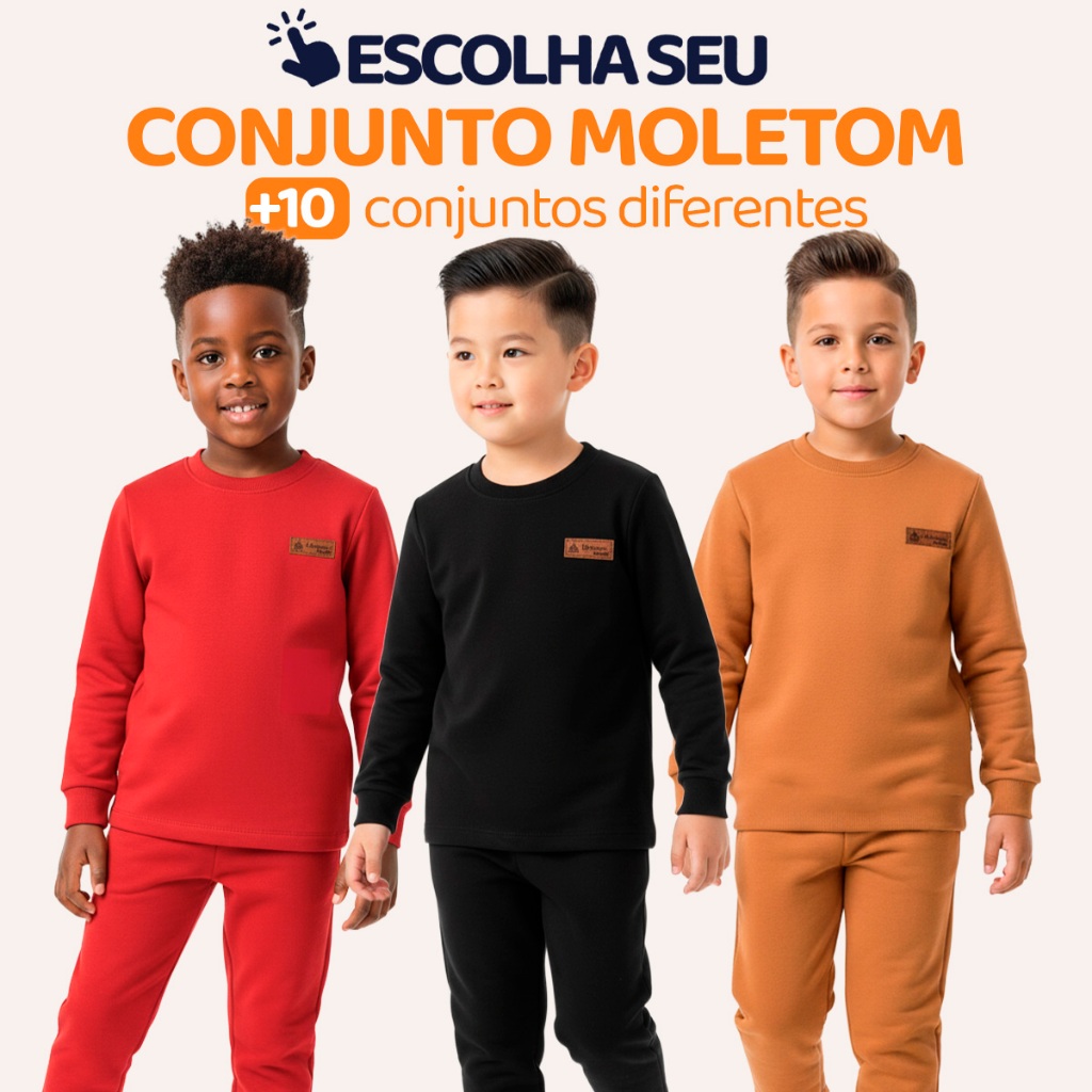 Conjunto Moletom Minimalista Infantil Menino Liso Blusa e Calça Manga Longa Roupa de Frio Inverno Masculino Básico L13