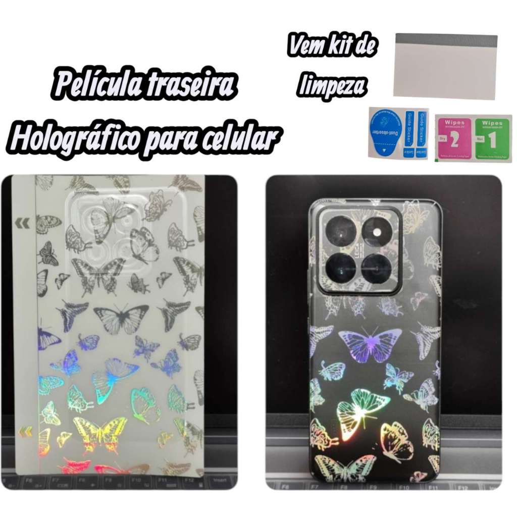 Película Traseira HOLOGRAFIA PARA MODELO DE IPHONE 11/12/13/14/15/16/17 PRO MAX/SEM LATERAL