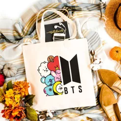 Ecobag BTS BT21 K-Pop Bolsa Sacola Ecológica Algodão 32x38cm