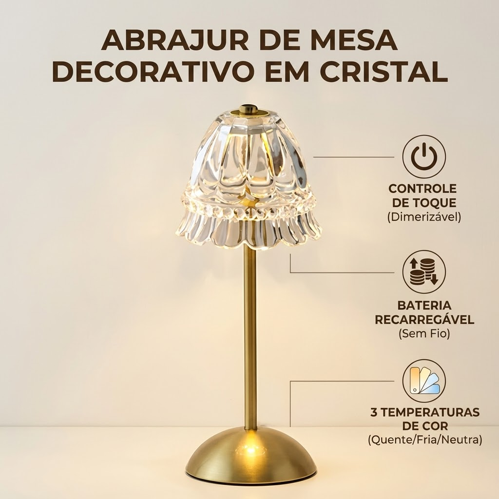 Luminária de Mesa LED Recarregável com 3 Cores e Intensidade Regulável – Abajur Touch Portátil para Quarto e Escritório