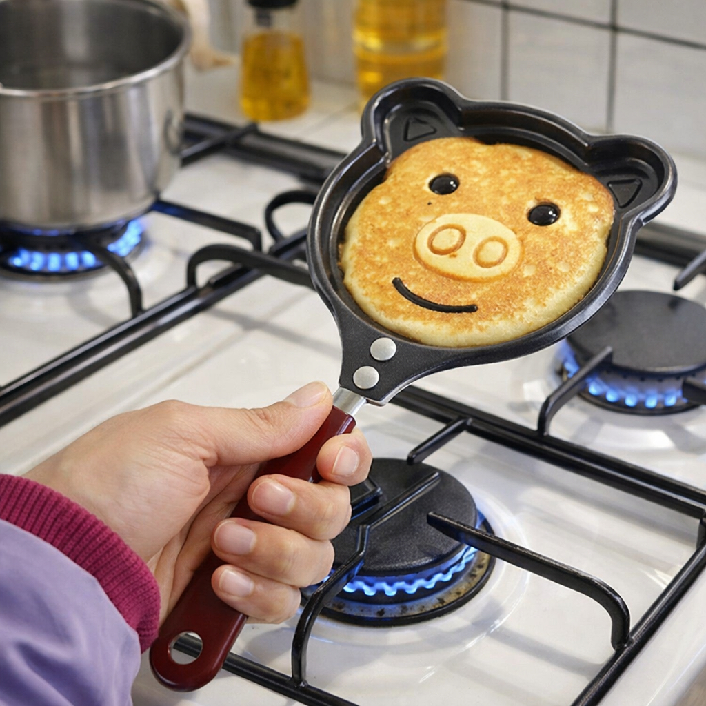 Kit Frigideira Panquequeira Divertida 26cm Frigideira Porquinho Omelete Ovo Panqueca Não Gruda