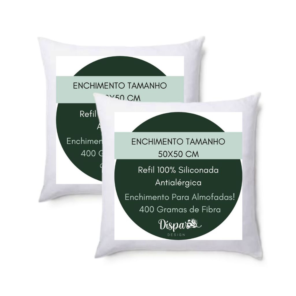 Kit 2 Refil de Almofada 50x50 Enchimento 400g de Fibra 100% Siliconada Extra Cheio