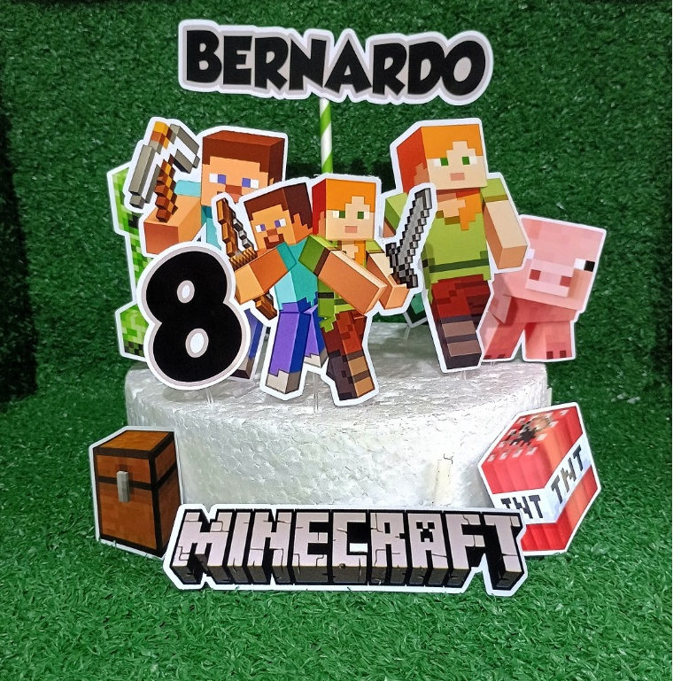 TOPO DE BOLO MINECRAFT, 🚨🚨APÓS A COMPRA COLOCAR NOME E IDADE NO CHAT PARA PERSONALIZAR E AGILIZAR SEU ENVIO🚨🚨