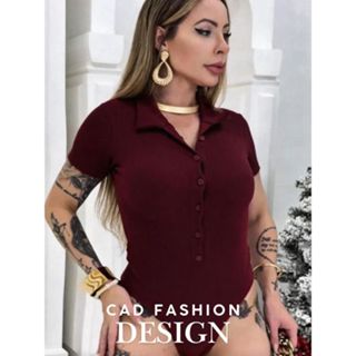 Body Polo Feminino /Tecido Anaruga Canelado/ Gola Polo Botões em Oferta na Shopee