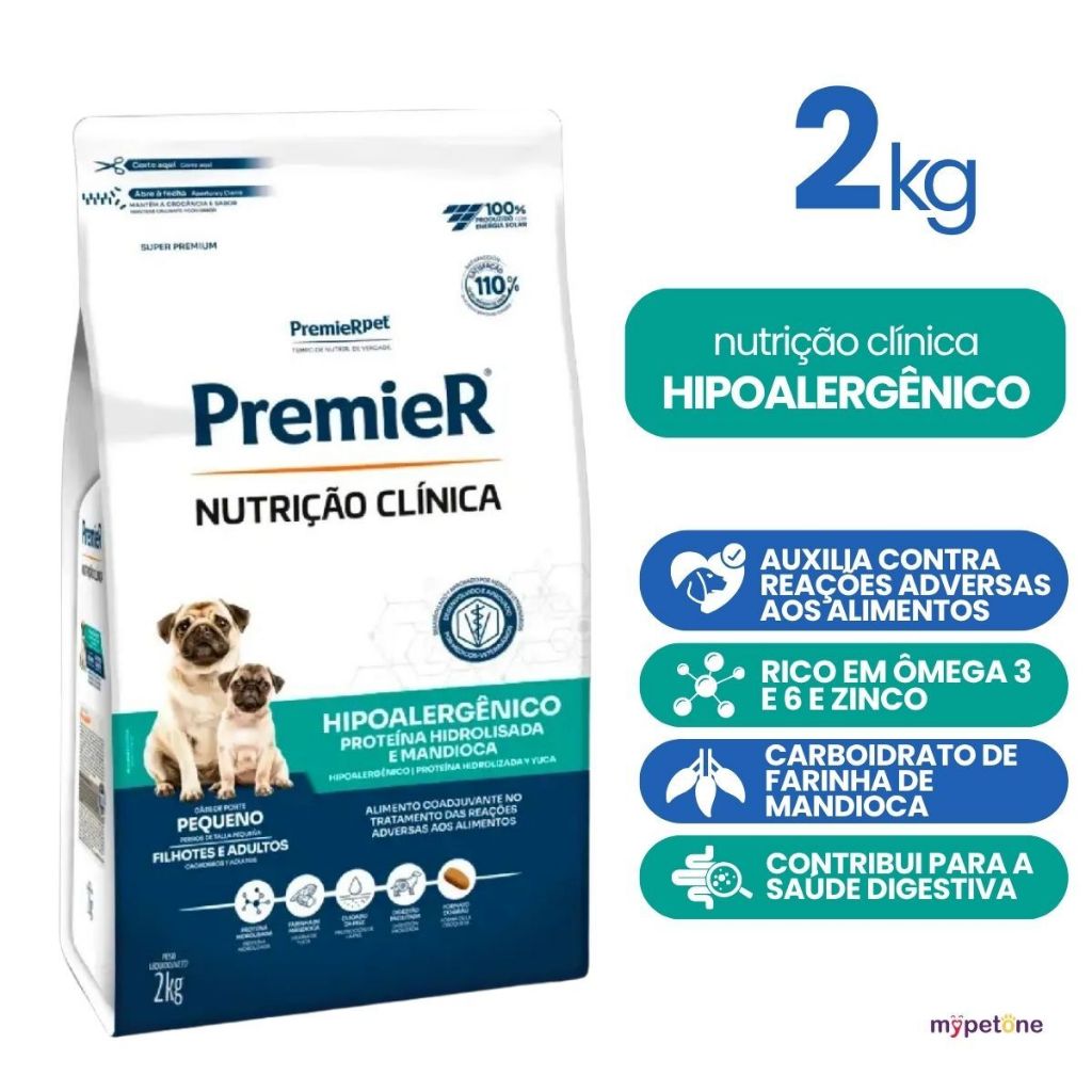 Ração Premier Clinica Cães Hipoalergênico Pequeno Porte Sabor Mandioca 2kg