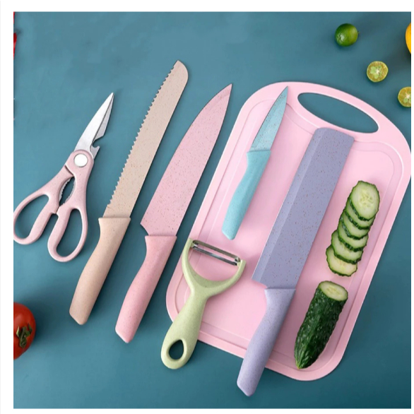 Jogo kit 7 peças facas Tabua Descascador Tesoura Profissional Cozinha Gourmet Faca de Churrasco