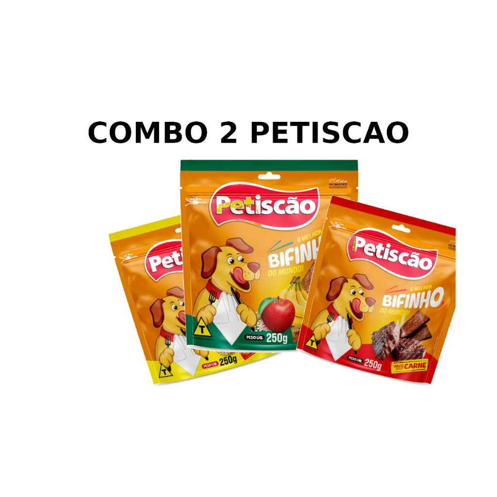 Combo 2 unidades Petiscão para cães adultos Tablete, Bifinho ou Petisquinho mastigável 250g