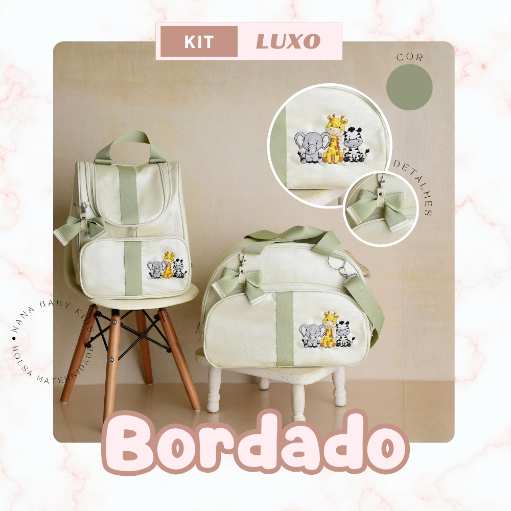 kit Bolsa Maternidade 2 Peças Luxo Borboleta/Safari mamãe bebê