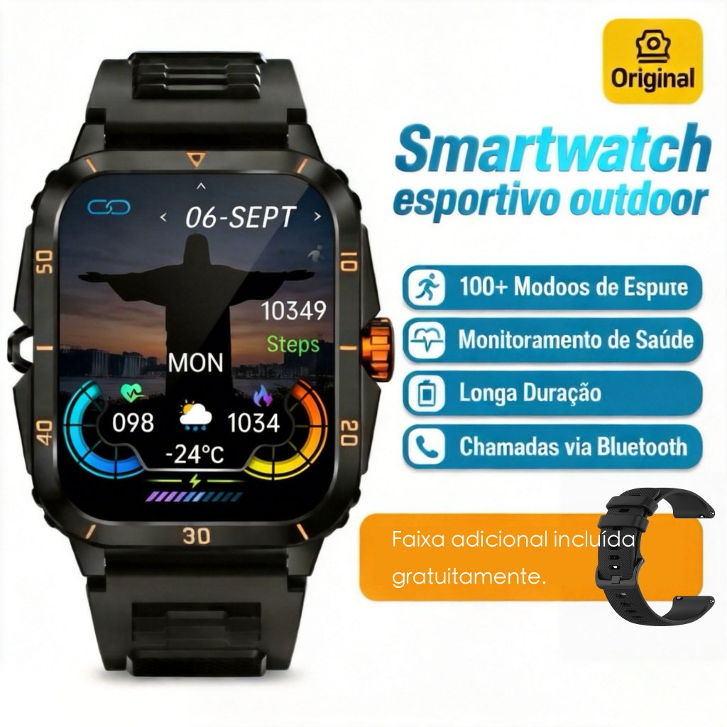 【Ganhe Pulseira Extra】 Smartwatch H02 Mais Multi Modos Esportivos Resistência à Água Profunda e Monitor de Saúde