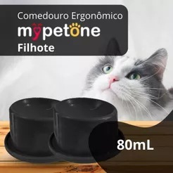 2 Comedouro Gato Filhote Ergonômico 80ml Mypetone Preto