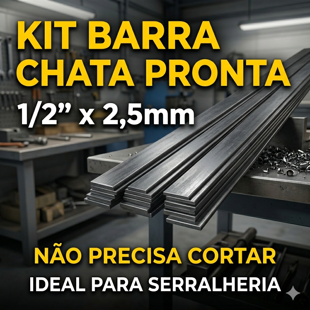 Barra Chata de Ferro 1/2" x 2,5mm Leve – Kits com 2, 4, 6 ou 8 Peças de 70cm