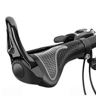 Manopla Ergonômica com Trava e Bar End Preta Cinza Manolpa Anatômica Apoio De Guidão Bike Bicicleta