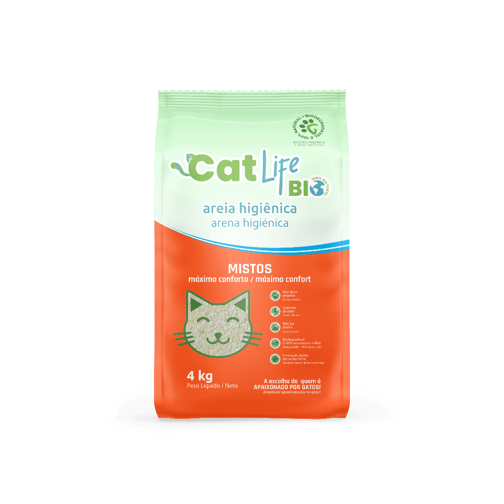 Areia Higiênica Biodegradável Cat Life Bio Mista 4 Kg - Absorção e Limpeza
