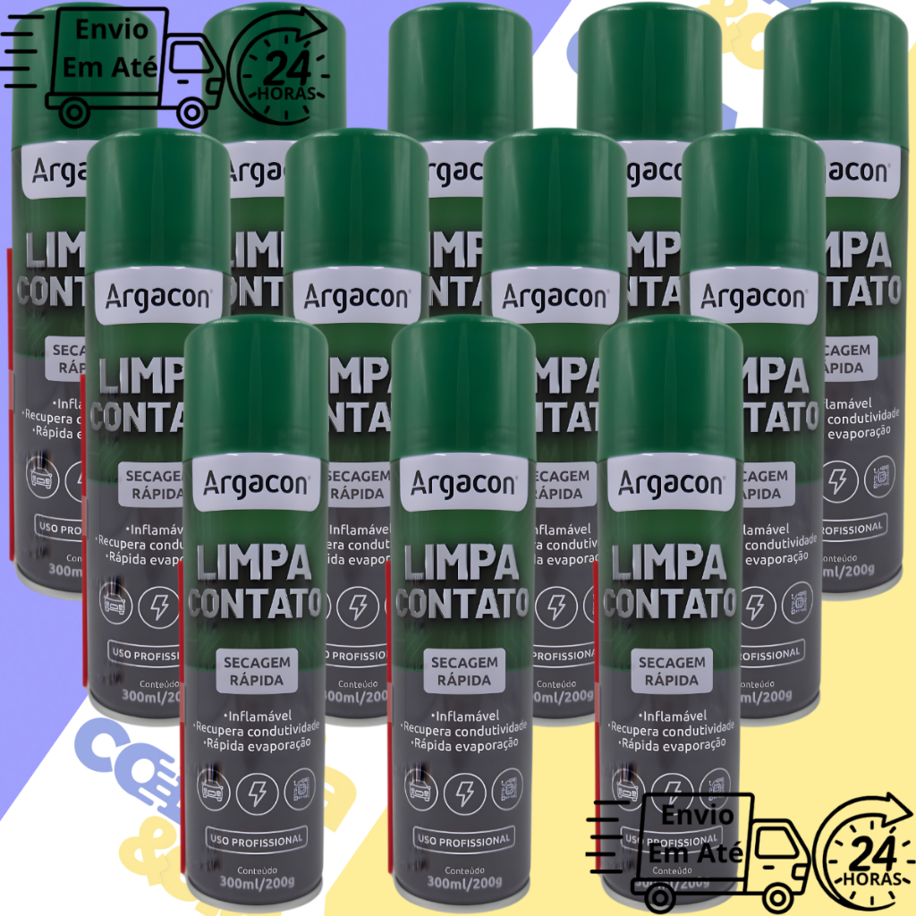 Kit 12 Limpa Contato Spray Argacon 300ml/180g Secagem Rápida