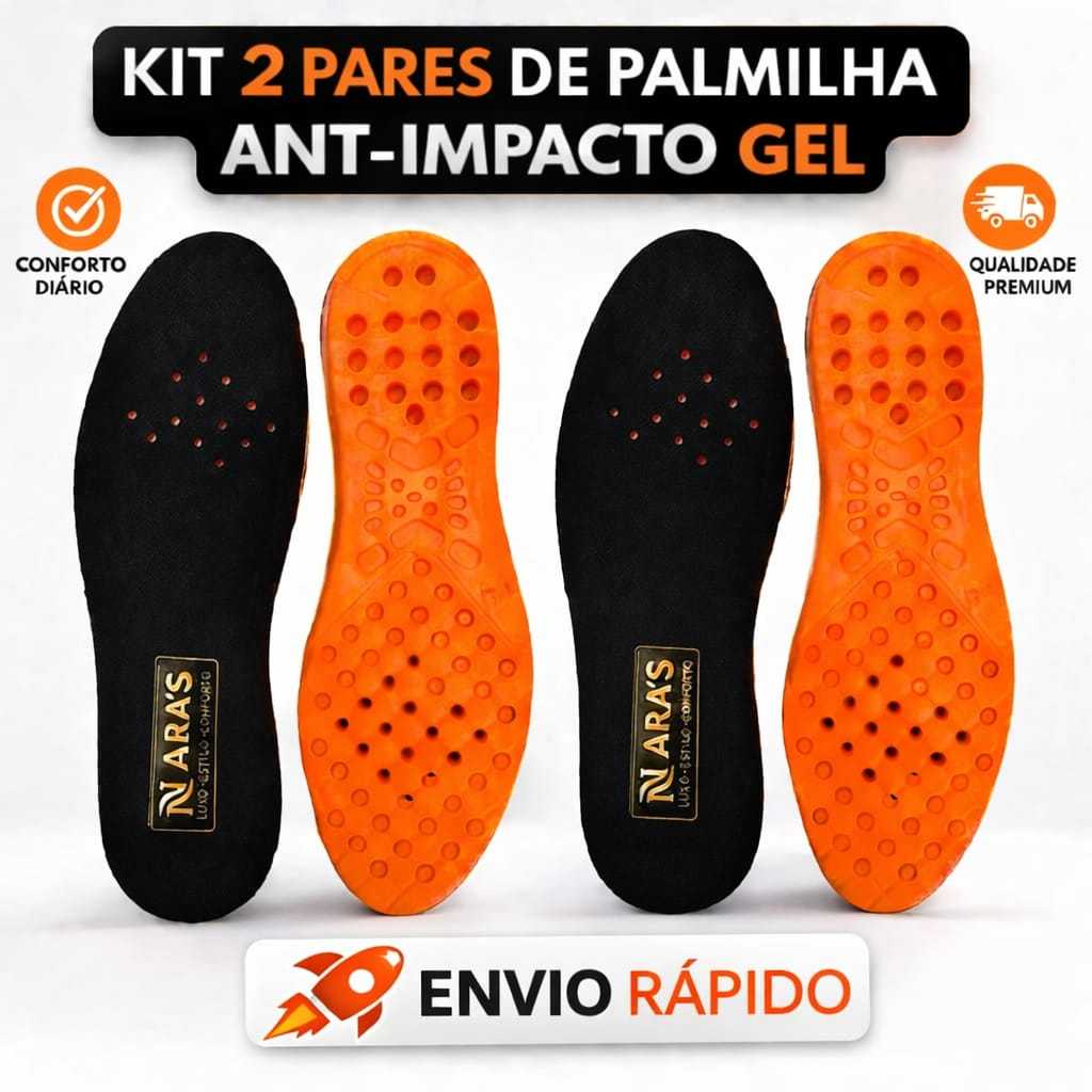 Kit 2 Pares Palmilha Ortopédica anatômica Nara Gel Grossa Anti-Impacto Trabalho Pesado Alivia Dores