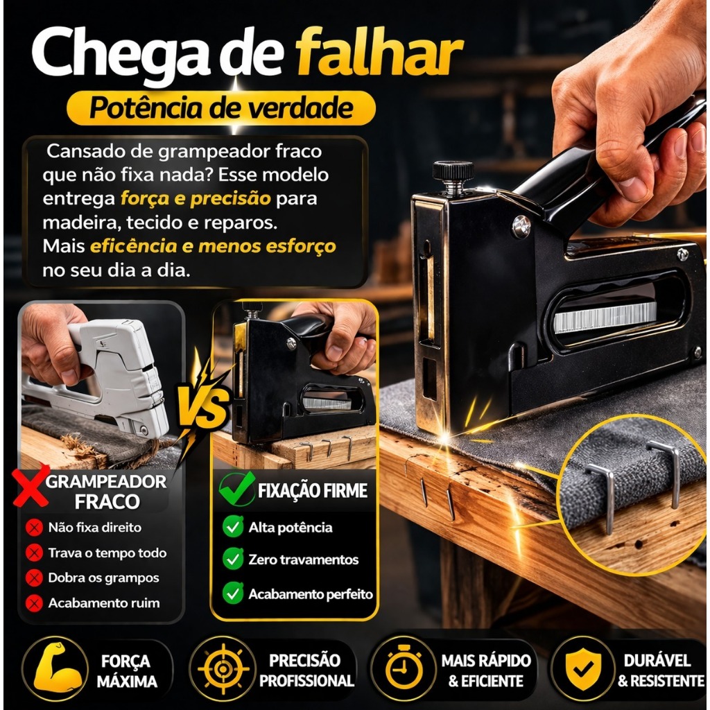 Grampeador Profissional Manual Tapeceiro 4/6/8mm+ 100 Reforçado Multiuso Madeira Estofado Artesanato