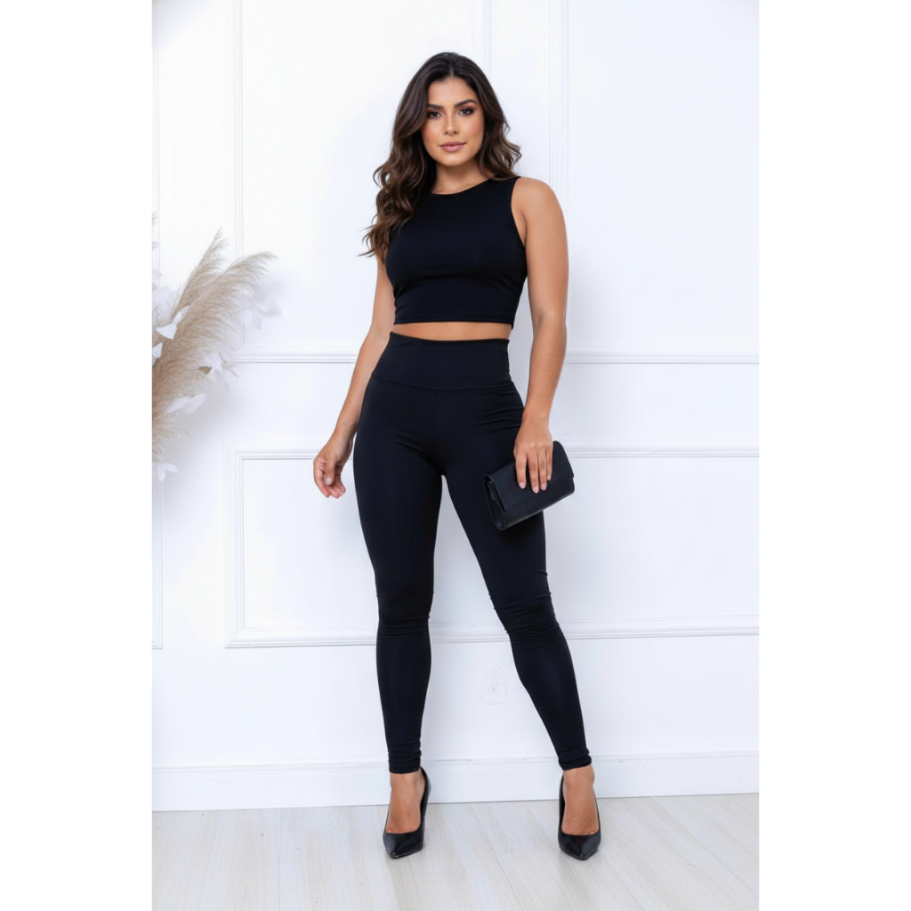 Calça Legging Fitness Cós Alto Modeladora Grossa suplex Fit Sports academia zero transparência e celulite empina bumbum