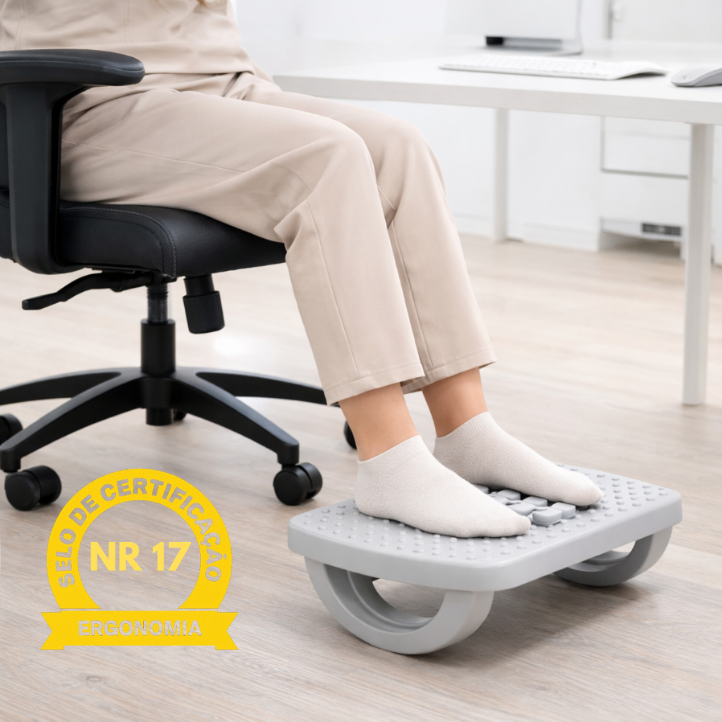 Apoio Para Os Pés Descanso Ergonômico Cinza Com Massageador Escritório Norma Regulamentadora Nr 17 Ergonomia