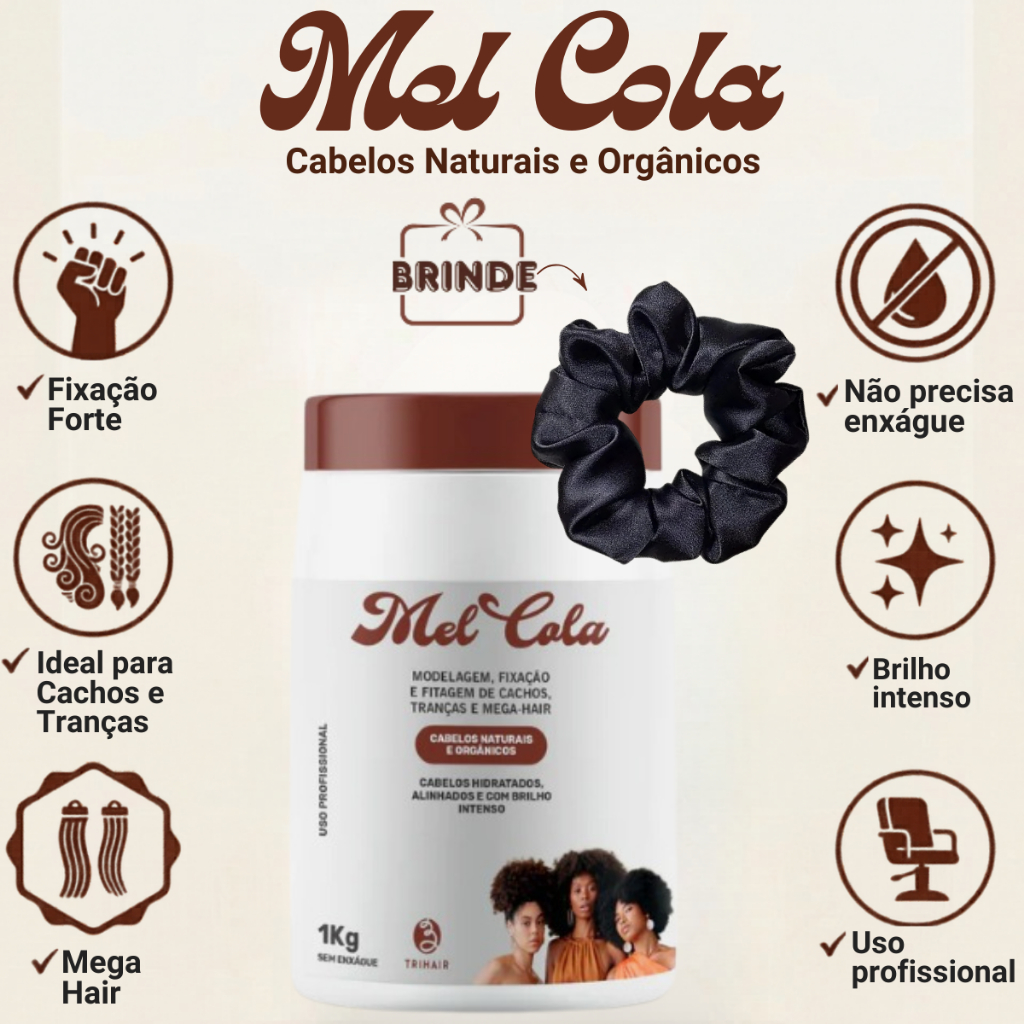 Mel Cola Cachos Naturais e Orgânicos Modelador 1kg Trihair em Oferta na Shopee