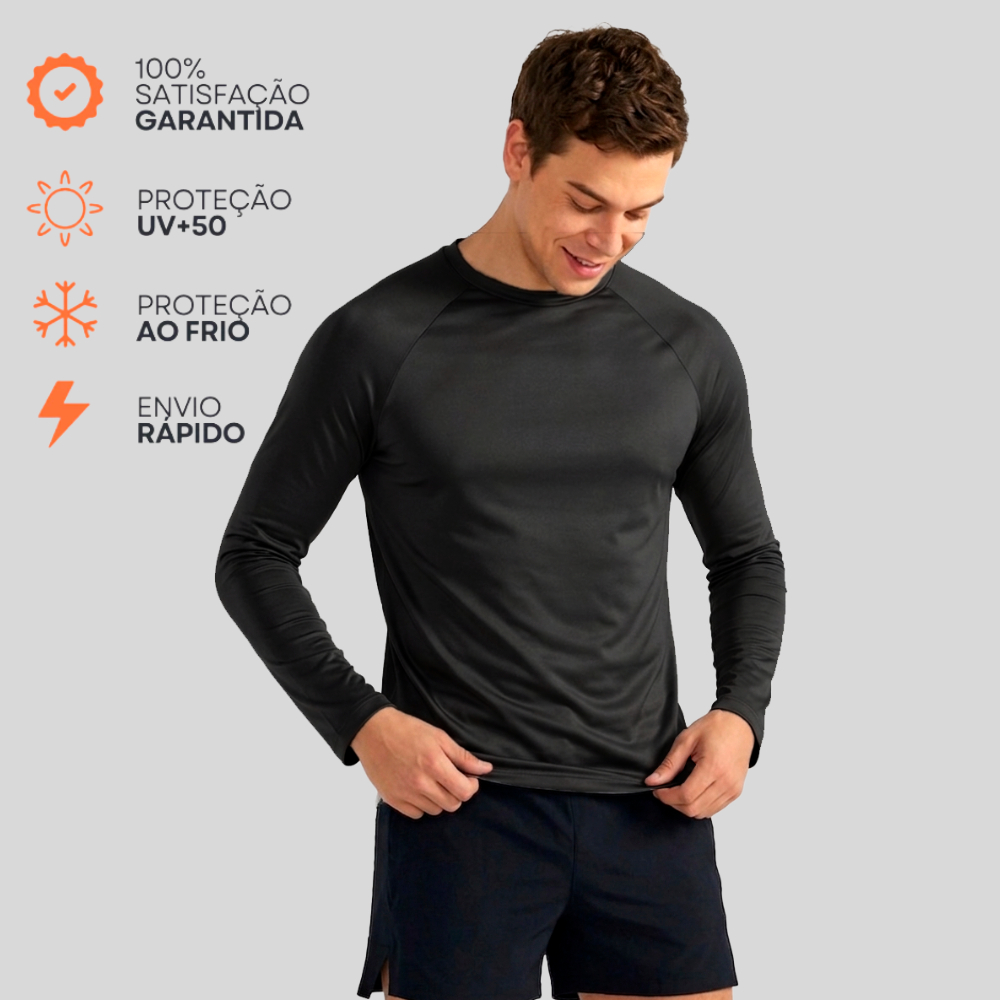 Camisa Masculina com Proteção Solar UV 50+, Camada Base Térmica, Camiseta para Academia Tecido gelado