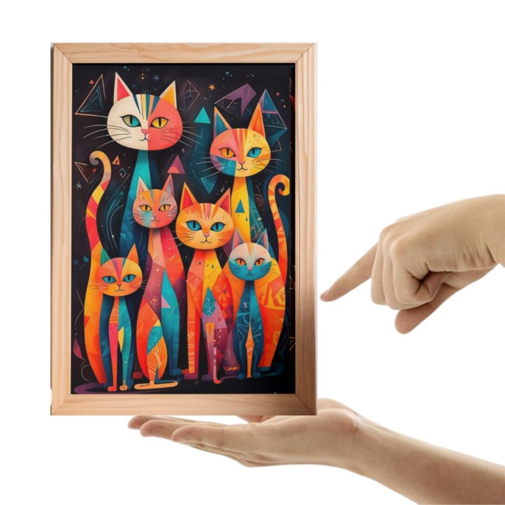 Quadro Placa Gato Abstrato Colorido Egipsio MDF 15X21 Quadrinho Decoração Parede - Brinquedo Criança