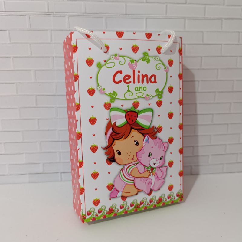 Sacolinha Moranguinho Personalizada | Lembrancinha Festa infantil Menina | Pegue e Monte | Kit 10 15 20 25 30 Unidades