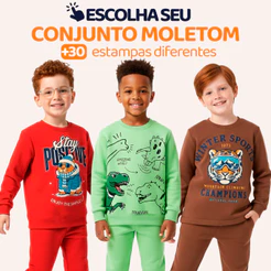 Conjunto Moletom Infantil Menino Kids Blusa e Calça Manga Longa Roupa de Frio Inverno Masculino Agasalho Estampados L08