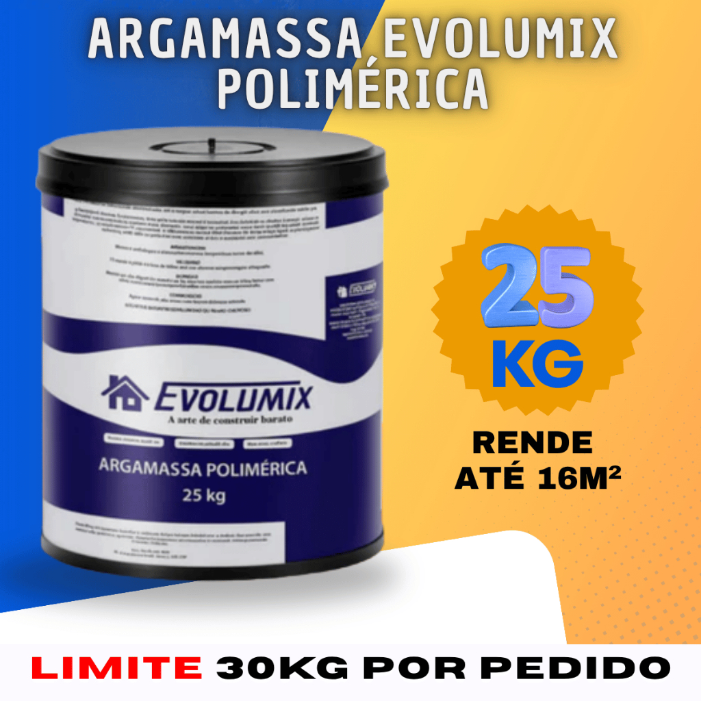 Evolumix Argamassa Polimérica 25kg Profissional Pronta Uso Alvenaria Rápida Limpa Alta Aderência