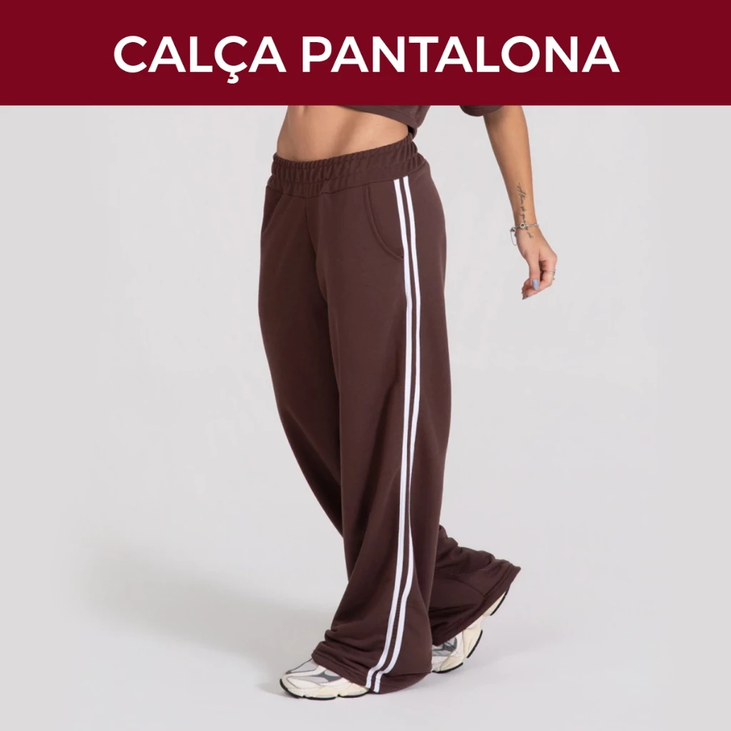 Calça Pantalona feminina listras laterais Confortável Academia Modelo Grande Básica Moletom — imagem 1