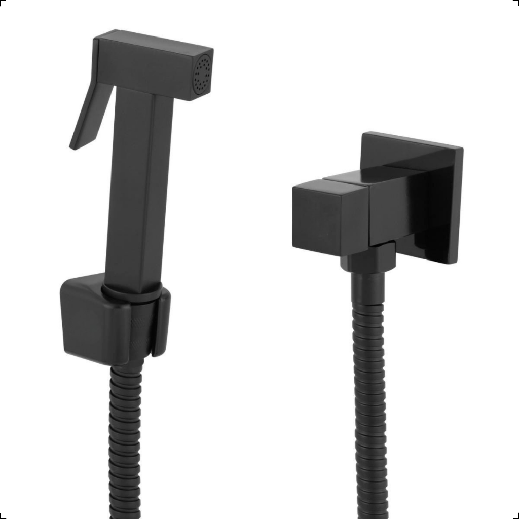 Ducha Higiênica Intima Banheiro Quadrada Metal Preto Fosco