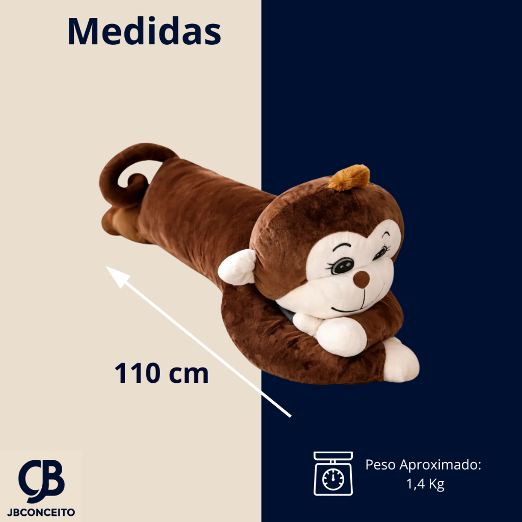 Detalhes do Travesseiro Xuxão Macaco 1,10 m De Corpo Macio Grande Safari Personagens Sono Cama