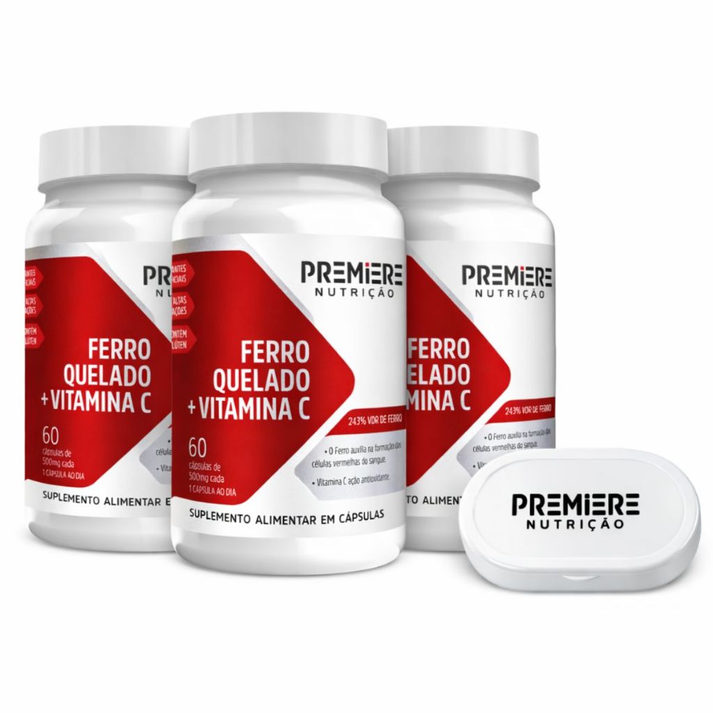 Ferro Quelado + Vitamina C Kit 3 Potes 60 Cápsulas Alta Absorção 243% VD Premiere Nutrição