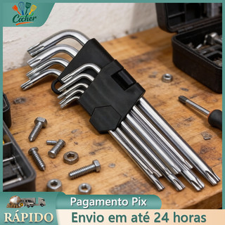 Jogo de Chave Curta 9 Peças Ferramentas Aço Cromo Vanadium T10 A T50