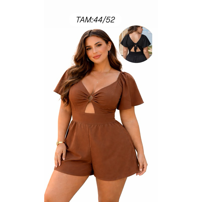 macaquinho curto feminino plus size soltinho , moda  plus size , macaquinho curto com manguinha