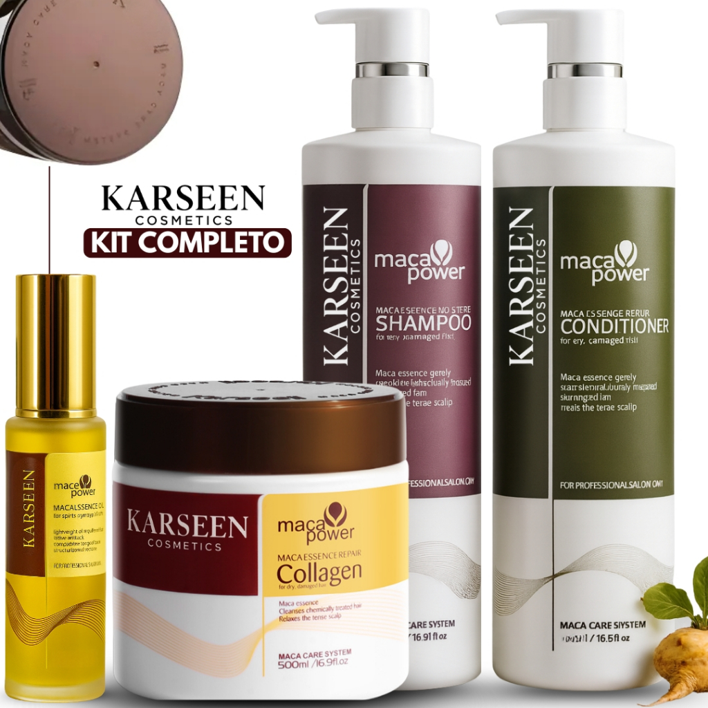 Novo Kit Karseen Máscara Collagen + Shampoo e Condicionador 1Litro +  Oleo Argan Marroquino Tratamento Capilar