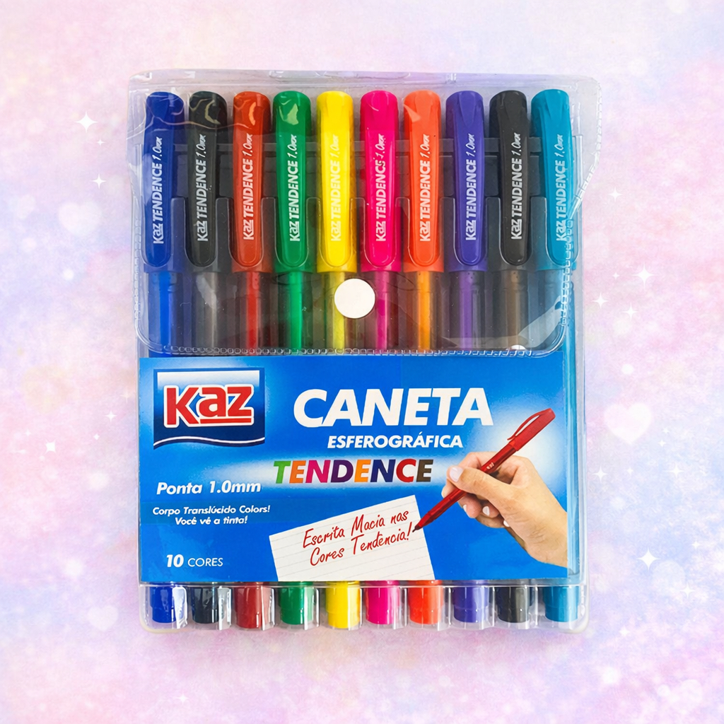 Kit 10 Canetas Esferográficas Colorida Ponta 1.0mm Super Macia Kaz