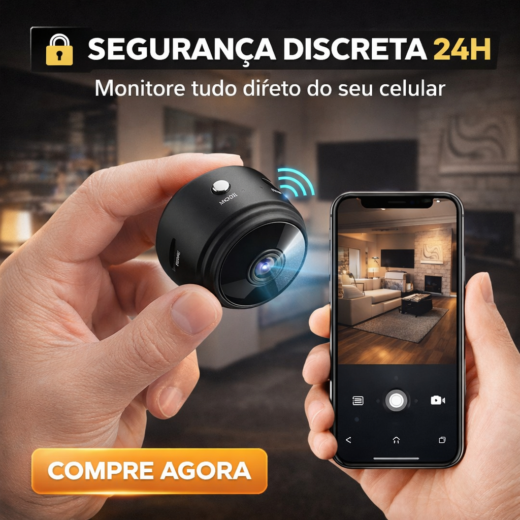 Mini Câmera Espiã Discreta Escondida Segurança A9Wifi Full HD Gravado de Voz Microfone Áudio 90° Suporte de Parede