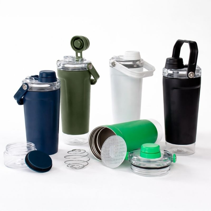 Coqueteleira Térmica 650ml Inox com Compartimento e Mola Misturadora – Garrafa Térmica Academia Fitness  Antivazamento