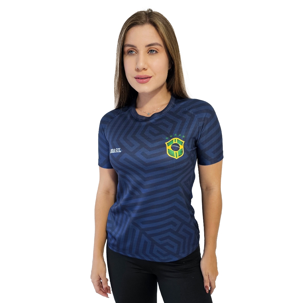 Camisa dry fit feminina Brasil esportiva academia copa do mundo