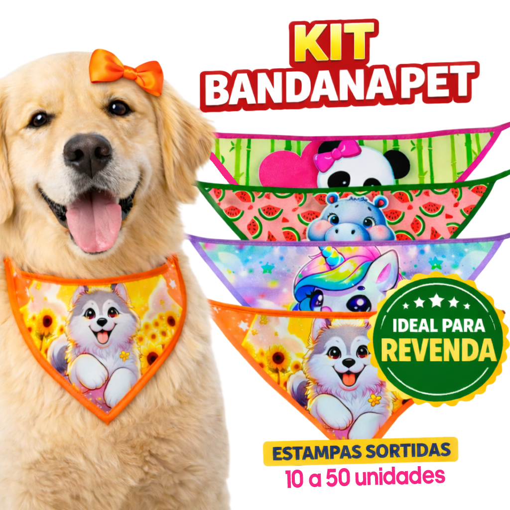 Kit Bandana Pet Fêmea Star 10, 30 ou 50 Unidades - Pet Shop Banho E Tosa Laços p/Cães e Gatos