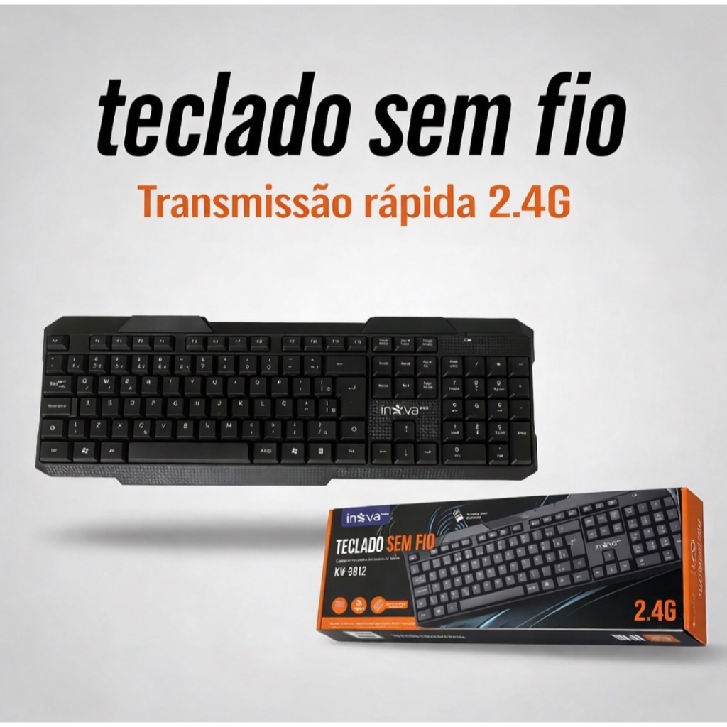 Teclado Sem Fio Wireless 2.4G – USB Plug & Play – Silencioso e Portátil