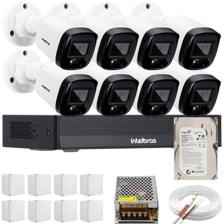 Kit 8 câmeras intelbras full color VHD 1220b dvr 8 canais 1208-c completo