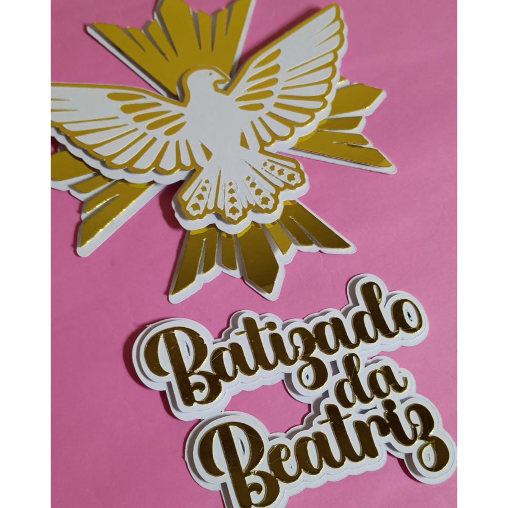 Topo de bolo batizado camadas luxo - batizado - primeira comunhão - eucaristia - espirito santo