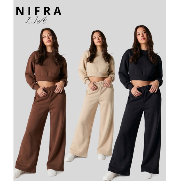 Conjunto Moleton Femenino Blusa Manga Longa Flanelado Vuludo sem bordado Cropped + Calça pantalona Moda Inverno