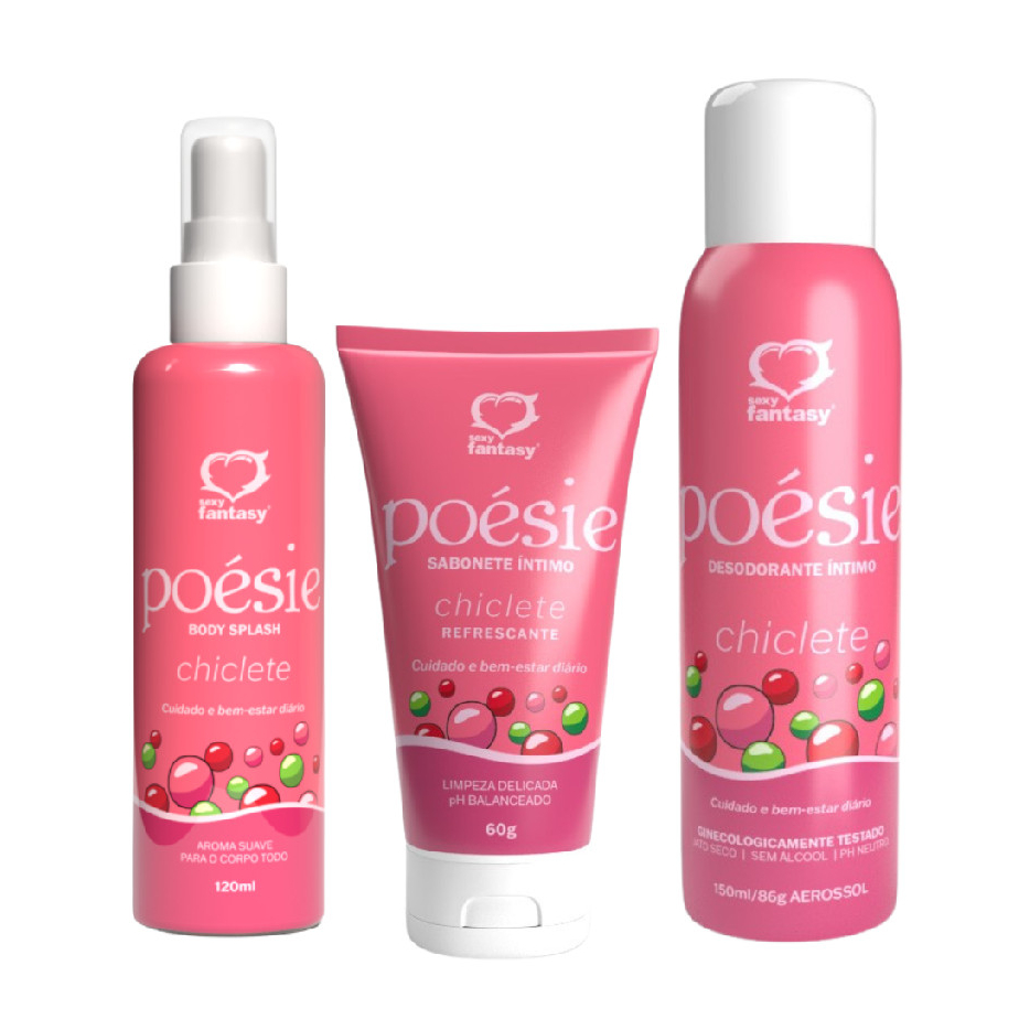 KIT Sabonete íntimo POÉSIE + Desodorante Íntimo e Body Splash Chiclete