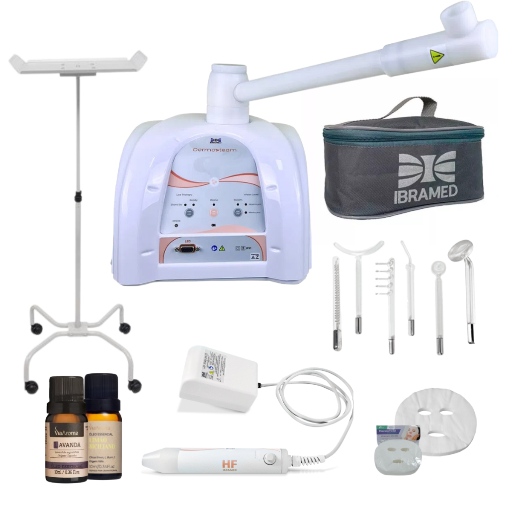 Dermosteam Ibramed Vapor de Ozônio + Alta Frequência HF com 6 Eletrodos Estética Facial Limpeza de Pele