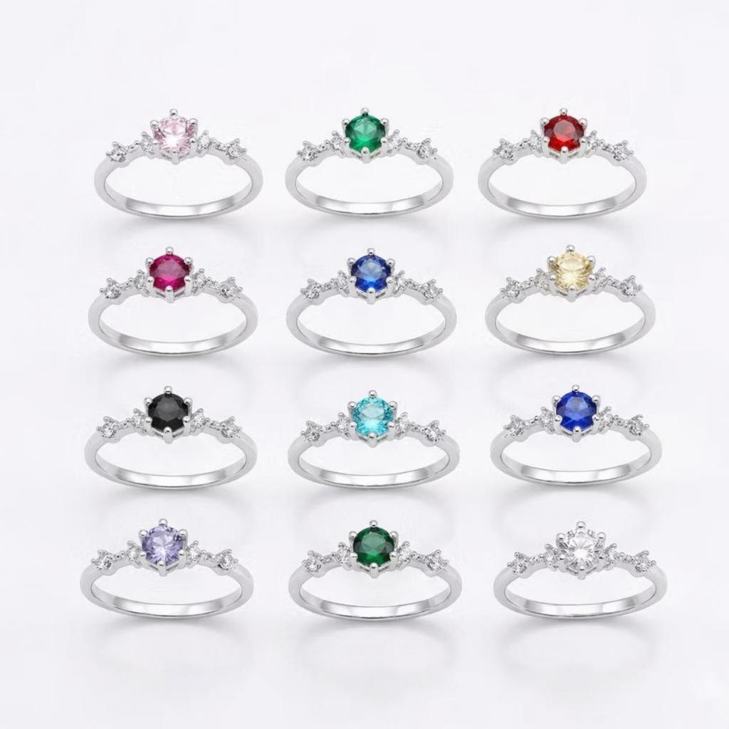 Anel Princesa Solitario Zirconia Colorida Prata 925 Legitima
