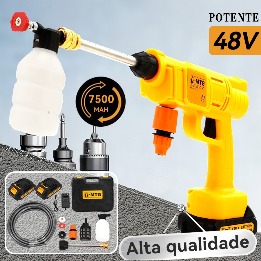 Lavadora de Alta Pressão Portátil Recarregável 48V com 2 Baterias e Maleta Compacta Potente para Carro e Jardim