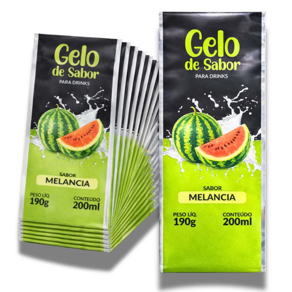 Embalagem para Gelo Sabor Melancia 250 Unidades Gelo Saborizado BOPP Metalizado 200ml