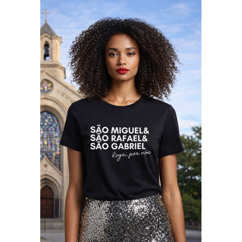 Camiseta São Miguel São Rafael São Gabriel Arcanjos| 100% Algodão| Quaresma Missa - Infantil Adulto e Plus